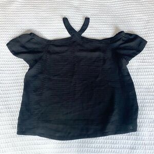 LOFT Black Textured Fabric cold shoulder top size XL